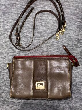 Dooney & Bourke Brown Leather Crossbody with Red Zip Accent